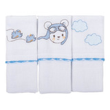 Pano De Boca Encanto 34x40 Azul Bordado Kit 3 Pcs