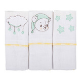 Pano De Boca Encanto 34x40 Neutro Bordado Kit 3 Pcs