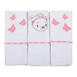 Pano De Boca Encanto 34x40 Rosa Bordado Kit 3 Pcs