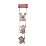 Papai Noel Pendurar 3 Bonecos Escada/placa Natal 107 Cm