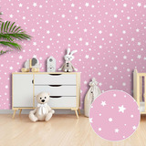Papel De Parede Adesivo Estrelas Brancas Em Fundo Rosa 5 M