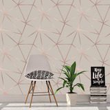 Papel De Parede Adesivo Geométrico Fendi E Rosê Gold - 10m