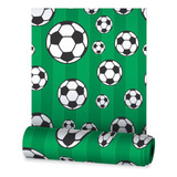 Papel De Parede Adesivo Infantil Teen Fundo Verde Futebol 3m