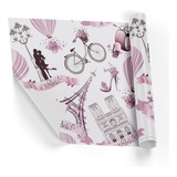 Papel De Parede Adesivo Teen Quarto Paris França Rosa 3m