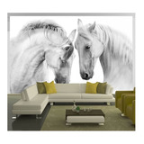 Papel De Parede Cavalos Brancos Casal 3d M² Anm247