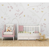 Papel De Parede Jardim Flores Rosas Borboleta Bebê 5m² Vr661