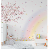 Papel De Parede Menina Árvore Borboletas Infantil Vr522 11m²