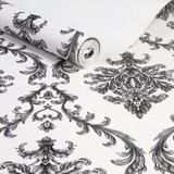 Papel De Parede Vinilico Lavavel Arabesco Preto E Branco 10m