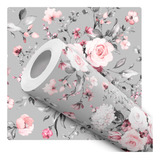 Papel Parede Floral Cinza Flores Adesivo Lavavel 10m