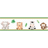 Papel Parede Safari Bichinhos Folhas Verdes Infantil 15x125