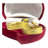 Par Aliança Diamantada Banhada À Ouro 18k Casamento + Anel