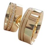 Par Alianças Reta Quadrada Casamento 8mm 8g Pedras Ouro 18k