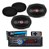 Par Alto Falantes Com Telas 6x9 E Rádio Mp3 Com Bluetooth
