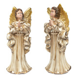 Par Anjos Adoradores Dourado Envelhecido 45 Cm
