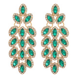 Par Brincos Folhas Cristal Verde 6,5cm Festa Elegante Tassel