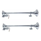 Par Buzina Marítima 74 Cm Metal Cromada Caminhão 12v 24v