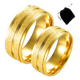 Par De Alianças 8mm Diamantadas Banhadas A Ouro Aço Inox