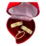Par De Alianças Banhada Ouro 24k Casamento E Solitário Fri