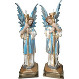 Par De Anjos Candelabros Tamanho 71cm Em Gesso 