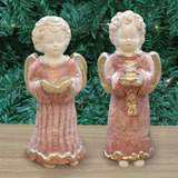 Par De Anjos De Gesso Barroco Mineiro Rosa Estátua Decorativ