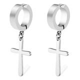 Par De Brinco Argola De Cruz Masculino Aço Inox Cirúrgico