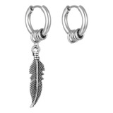 Par De Brinco Pena Argola Prata Em Aço Inox Click Masculino