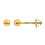 Par De Brincos Infantil De Bola 3mm Rosca Ouro 18k 