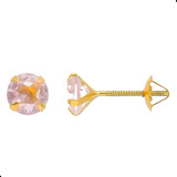 Par De Brincos Infantil Zircônia Rosa 5mm Rosca Ouro 18k