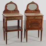 Par Mesa Cabeceira Antiga Estilo Frances Marchetada E Bronze