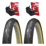 Par Pneu Aro 26x1.95 Faixa Amarela Bike Antiga+2camaras
