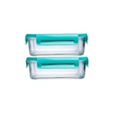 Par Potes Vidro Retangular Com Trava Tampa Silicone 900 Ml