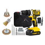 Parafusadeira Furadeira 21v Bivolt 2 Baterias + Kit Escovas
