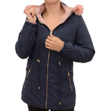 Parka De Sarja Dupla-face, Jaqueta Feminina, Capuz Removível