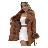 Parka Feminina Elegante Forrada Com Pelo Punhos E Gola Pele