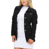 Parka Jaqueta Jeans Comprida Preta Com Lycra