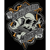 Patch Bordado Caveira Motociclista Harley Davidson Grande