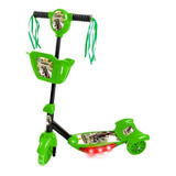 Patinete Dm Toys  Com Cesta Dinossauro  Verde E Preto  Para Crianças