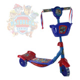 Patinete Infantil 03 Rodas Com Cesta,som E Luz Patrulha Azul