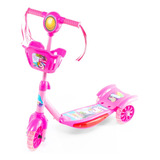 Patinete Infantil Menina Pônei Com 3 Rodas Luz Som E Freio Cor Rosa