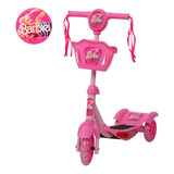 Patinete Infantil Rosa Barbie Regulável Cesta