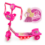 Patinete Musical Barbie Rosa 3 Rodas Infantil Cesta Luz