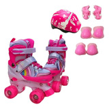 Patins 4 Rodas C/ Led 28 Ao 38 + Kit Proteção Luna Retro