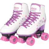 Patins 4 Rodas Clássico Branco Roxo Ajustável 31 Ao 34