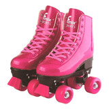 Patins 4 Rodas Clássico Rosa Com