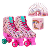 Patins 4 Rodas Infantil Menina Ajustável Com Luz Lançamento.