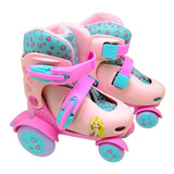 Patins 4 Rodas Infantil Retro Rosa Menina Roller Skate 27/30