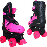 Patins Feminino Rosa Glitter 4 Rodas Ajustável Juvenil 