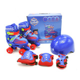 Patins Infantil 4 Rodas Azul 34-37 Kit De Proteção Unitoys