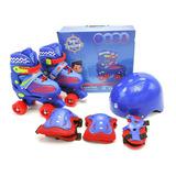 Patins Infantil 4 Rodas Azul Menino Kit Proteção Unitoys Cl