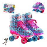 Patins Infantil C/ Luz De Led Quad 4 Rodas Roller 33/34 Azul